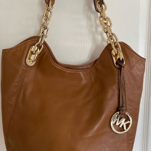 Michael Kors Tan Leather Shoulder Bag with Gold Accents - Picture 2 of 7